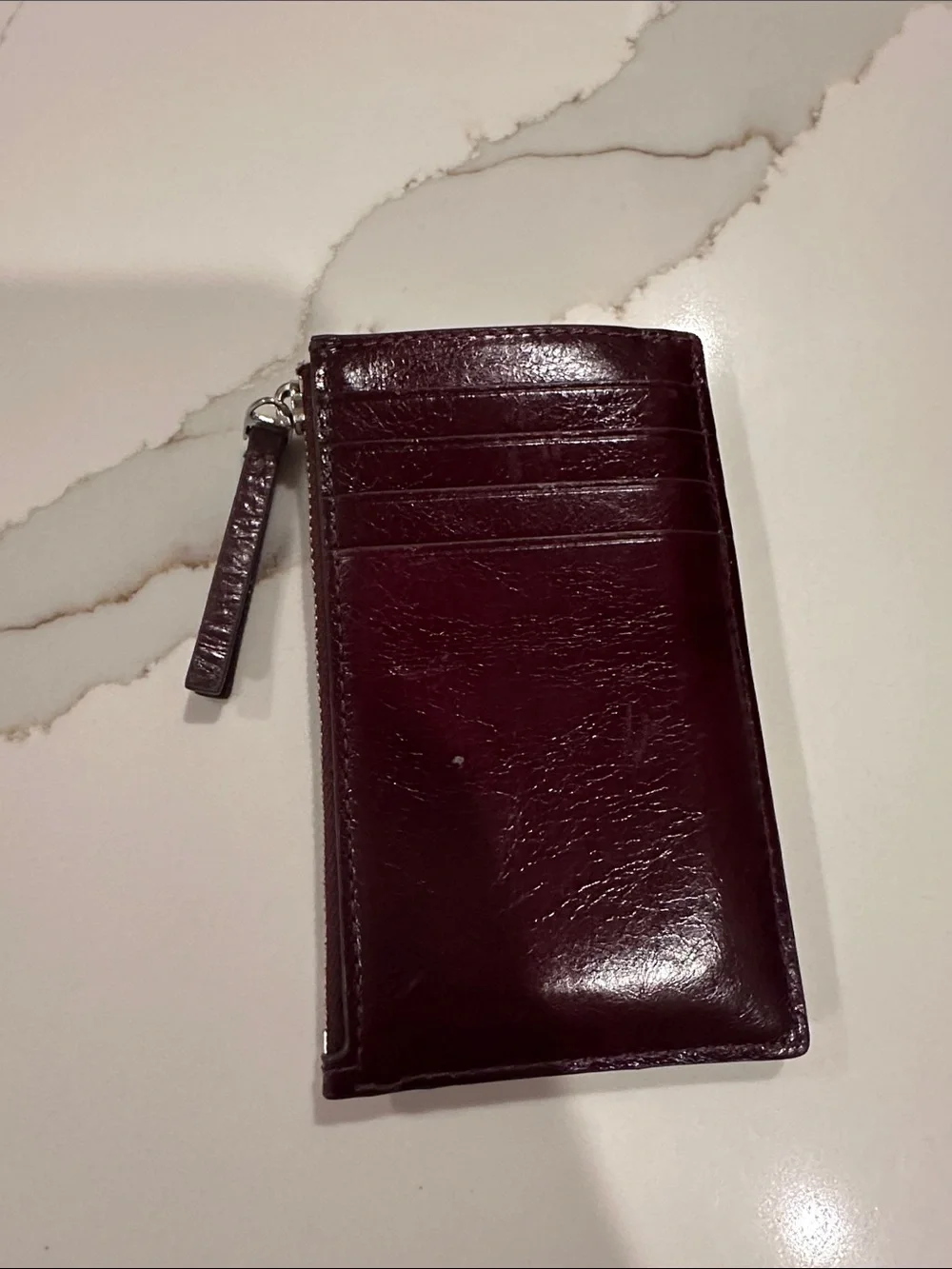Tory Burch Quilted Patent Leather Wallet in Deep Burgundy